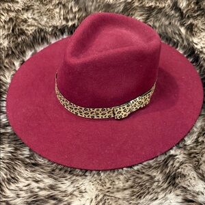 Twister Maroon Boho Western Felt Hat with Cheetah Print Band